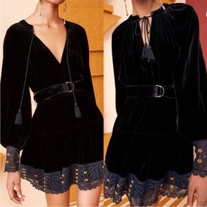 Ulla Johnson Black Velvet Dress with Blue Lace Zariah dress